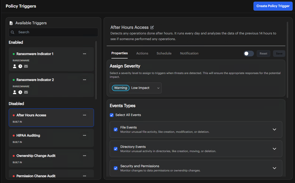 Policy Triggers Configuration