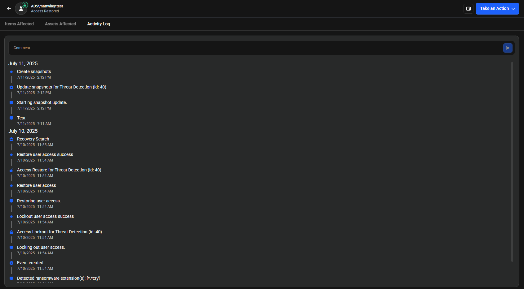 Activity Log Tab