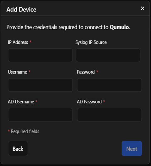Qumulo connection details form