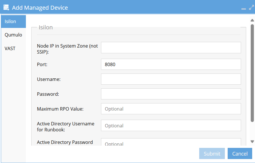 Add Managed Device dialog