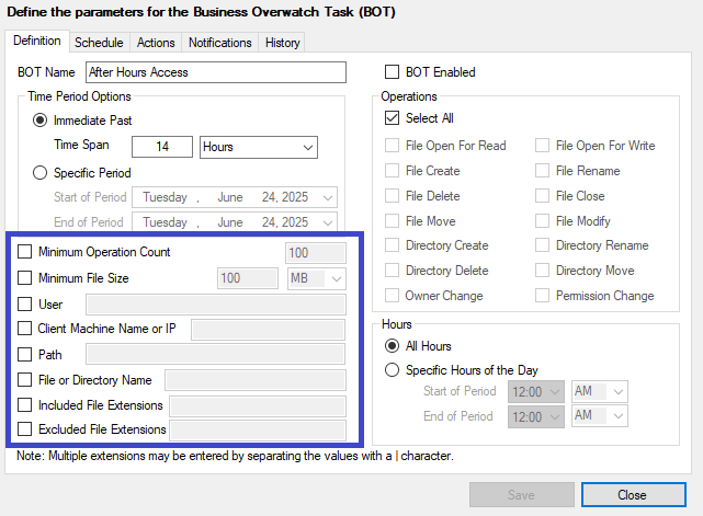 Additional Criteria Settings