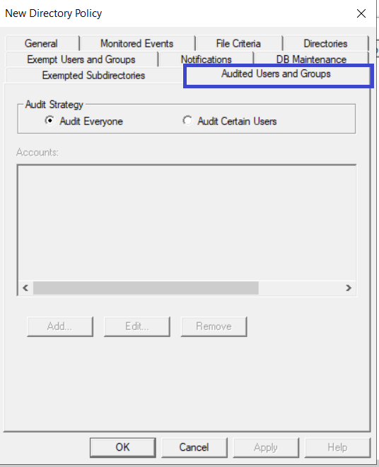 Audited user and groups tab