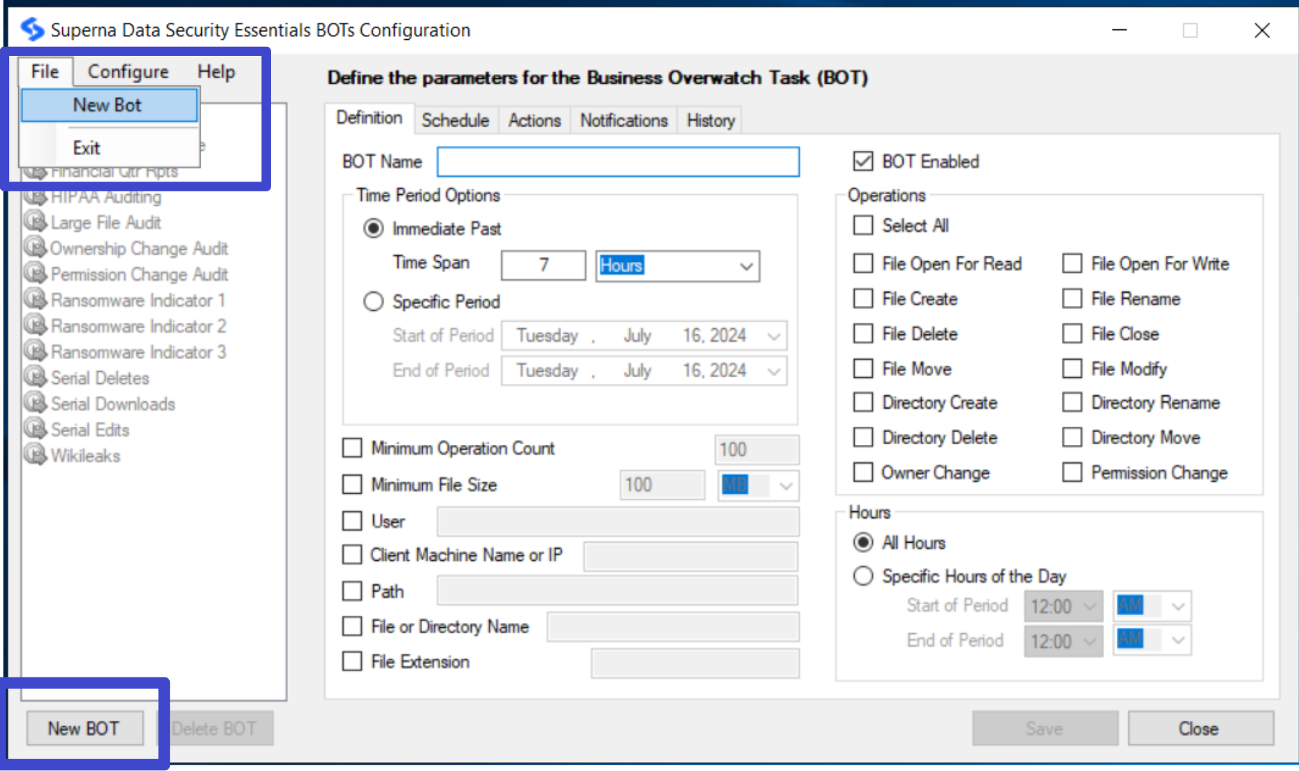 BOT Configuration Screen