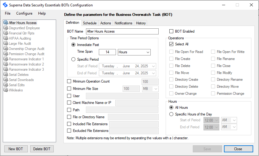 BOT Parameters Overview