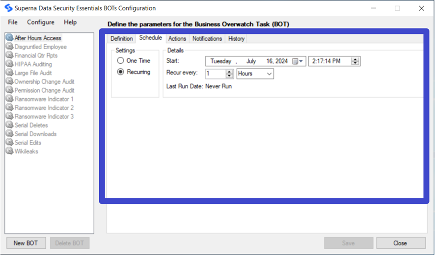 BOT Schedule Configuration