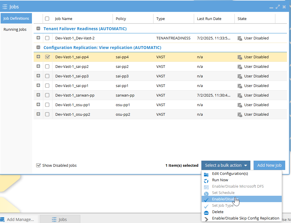 Bulk Actions Dropdown Menu