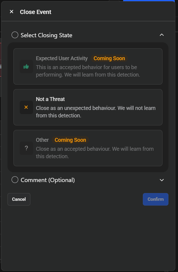 Close Threat Dialog