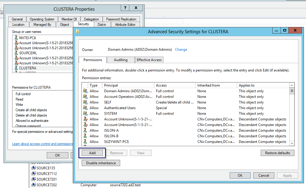 Advanced Security Settings Window