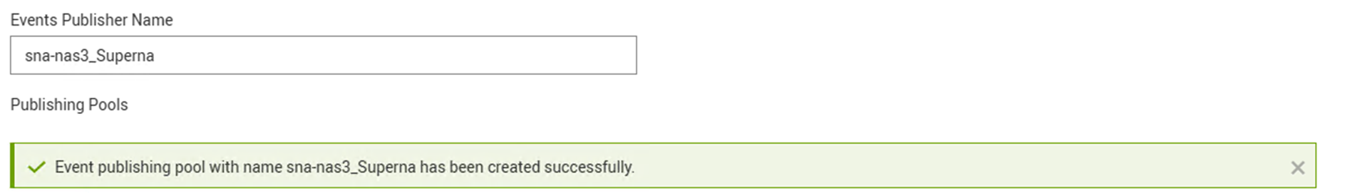 Success confirmation message after pool creation