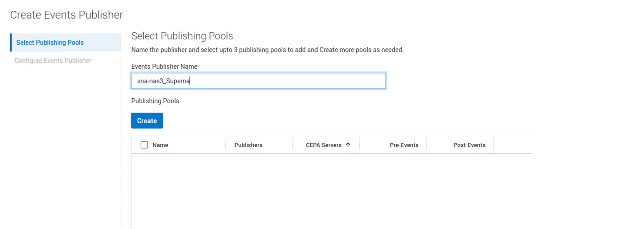 Create button for initiating a new Events Publisher