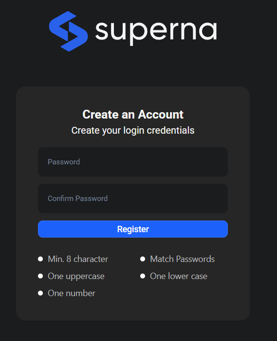 Password creation screen with requirements