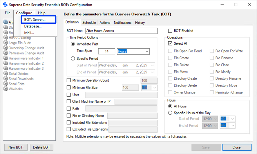 BOT Configuration Menu