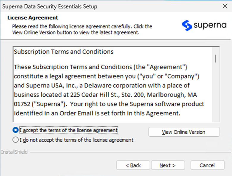 License agreement dialog