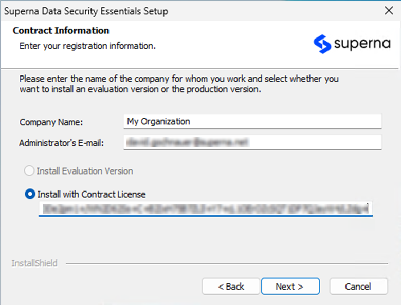 License information dialog