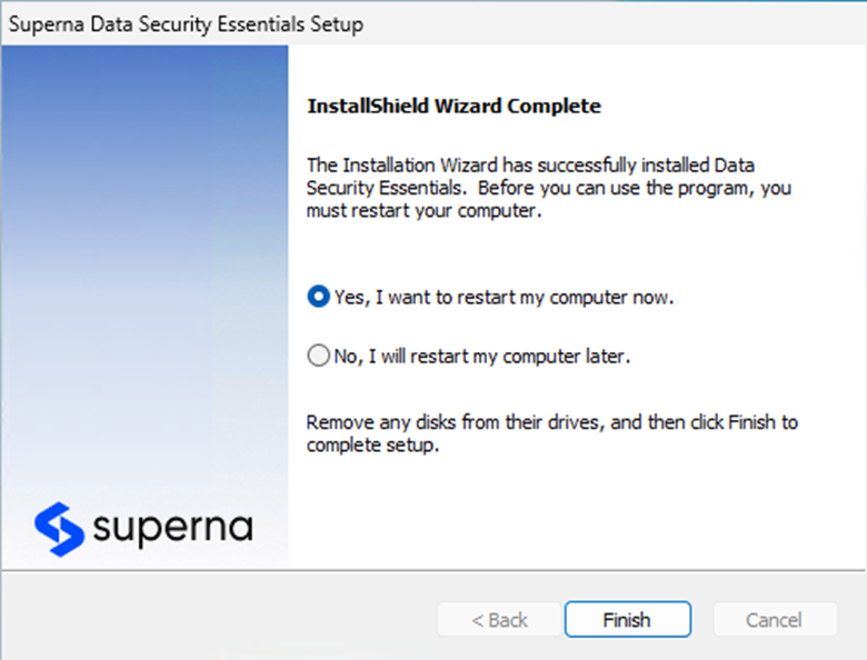 Reboot completion dialog