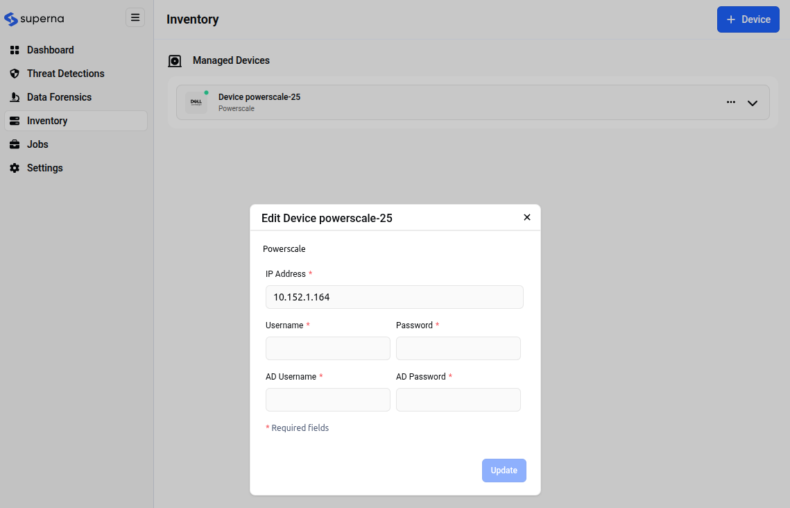 Edit PowerScale device dialog