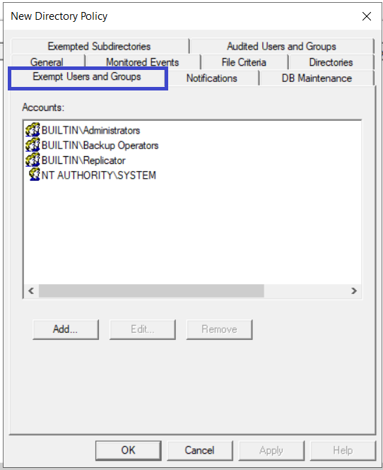 Exempt users and groups tab