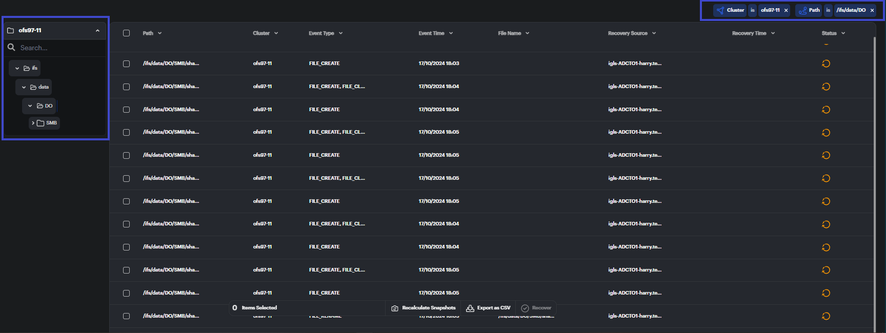 File Tree View in Recovery Manager