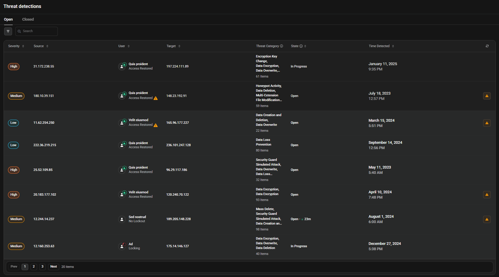 Threat Detection interface