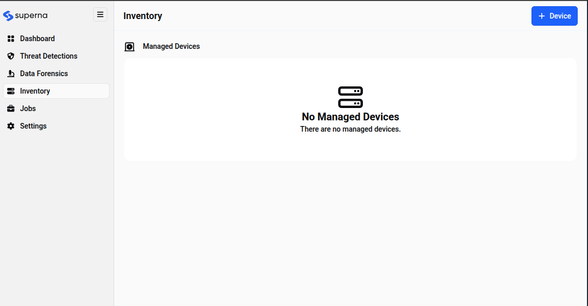 Inventory page with no managed devices