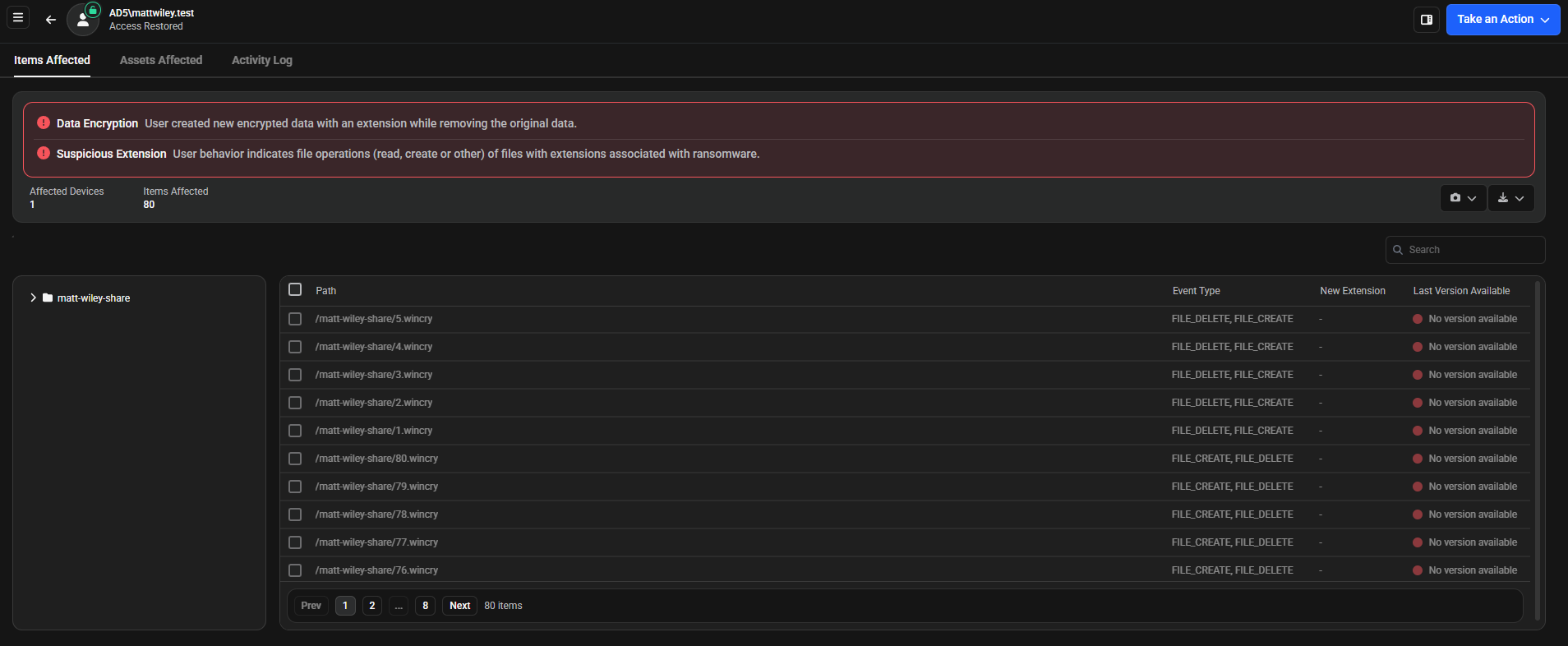 Items Affected Tab