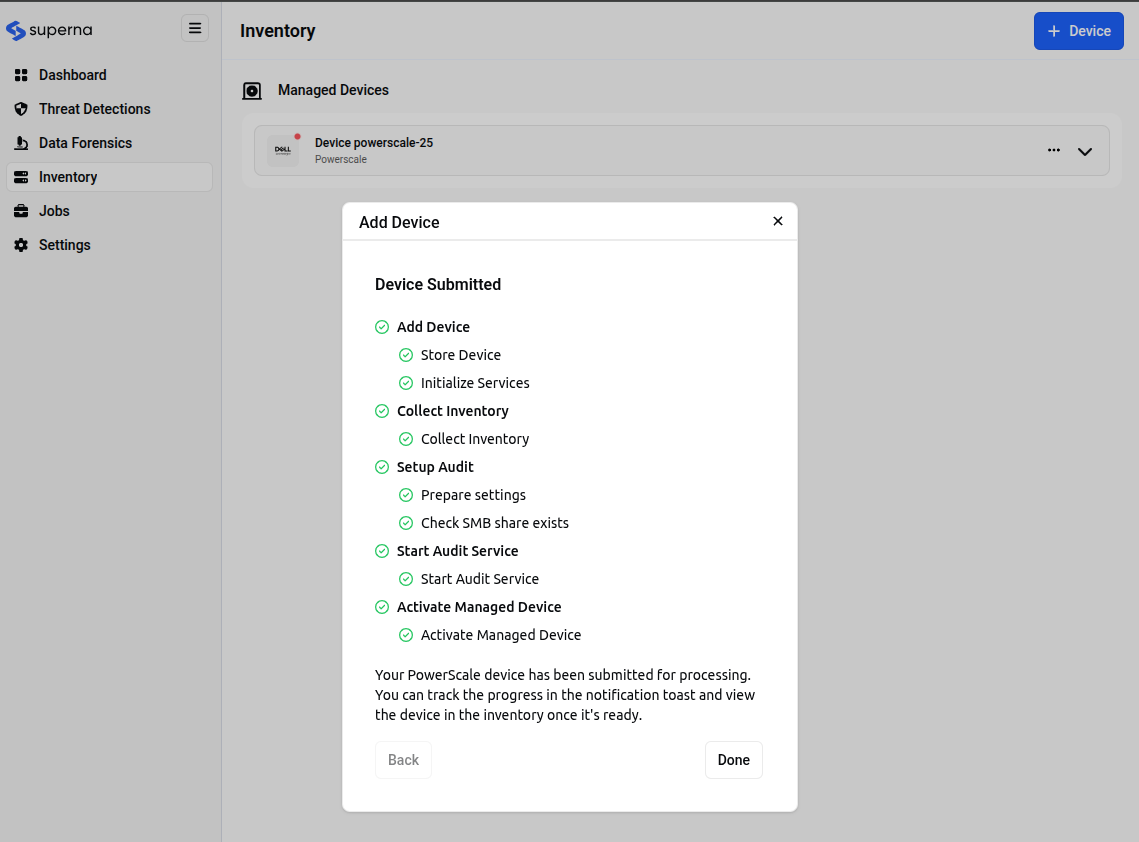 Device processing progress screen