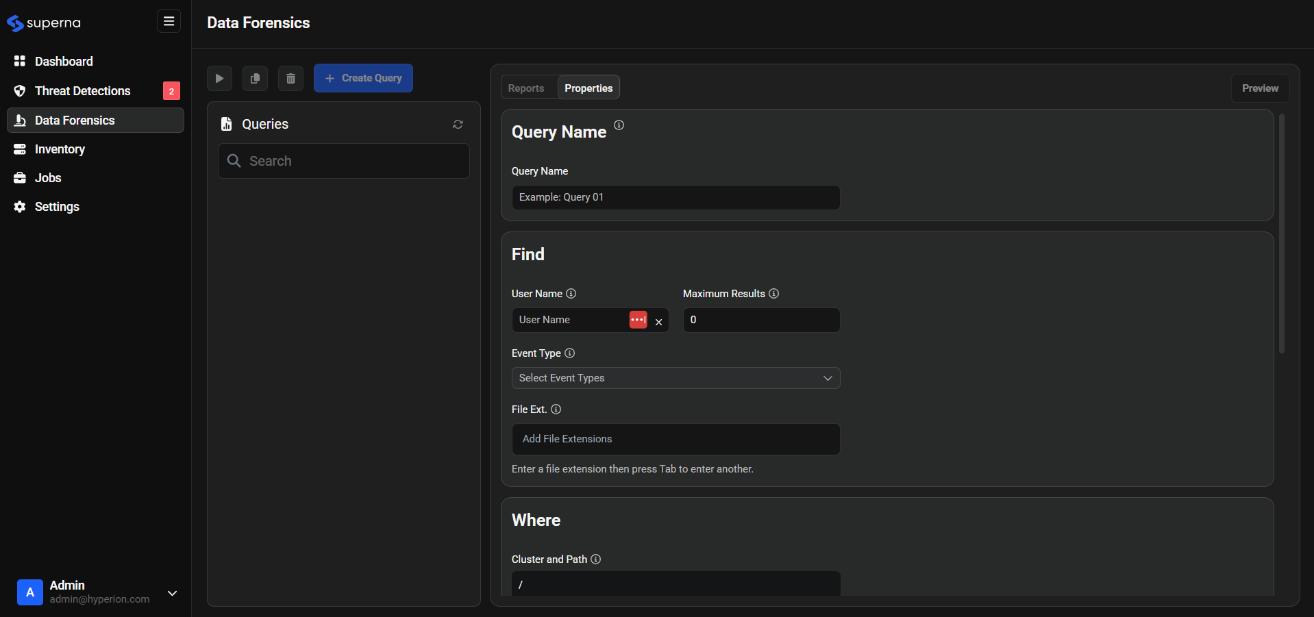 Query Creation Form