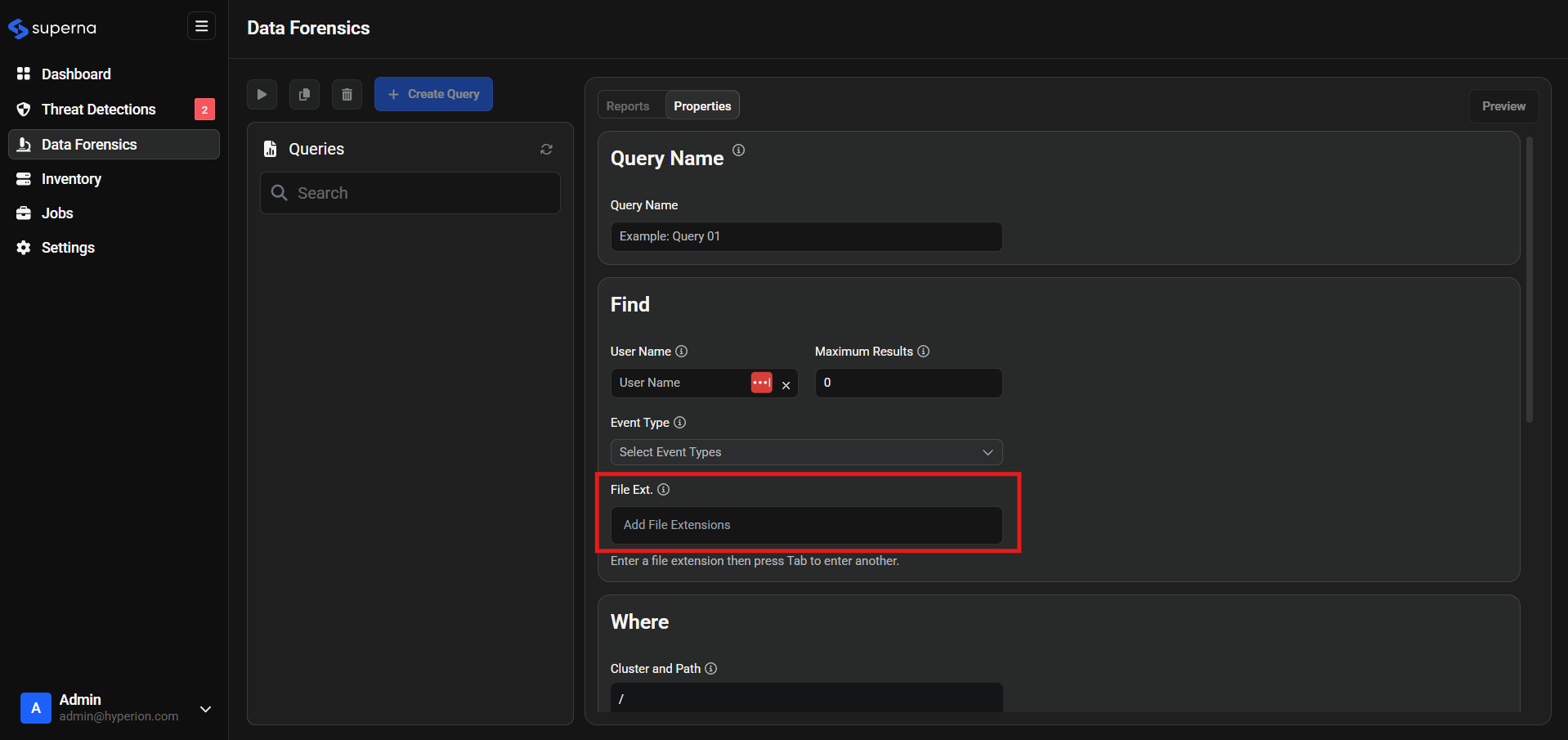File Extensions Field