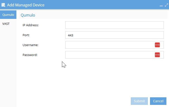 Qumulo Cluster Configuration Dialog
