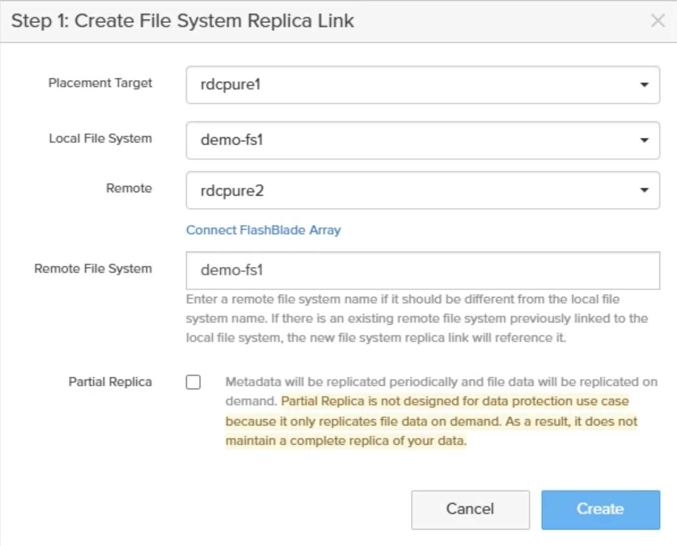 Create replica link button