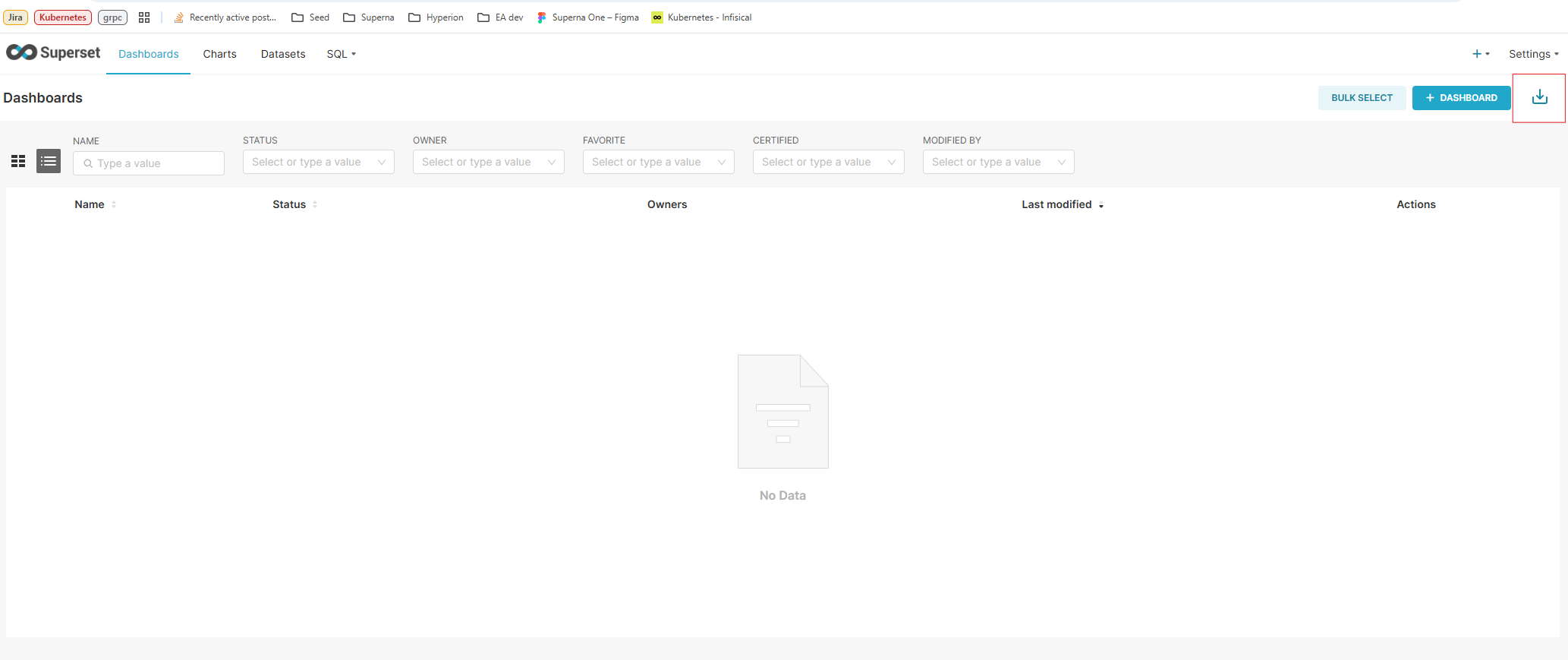 Dashboard Import Button