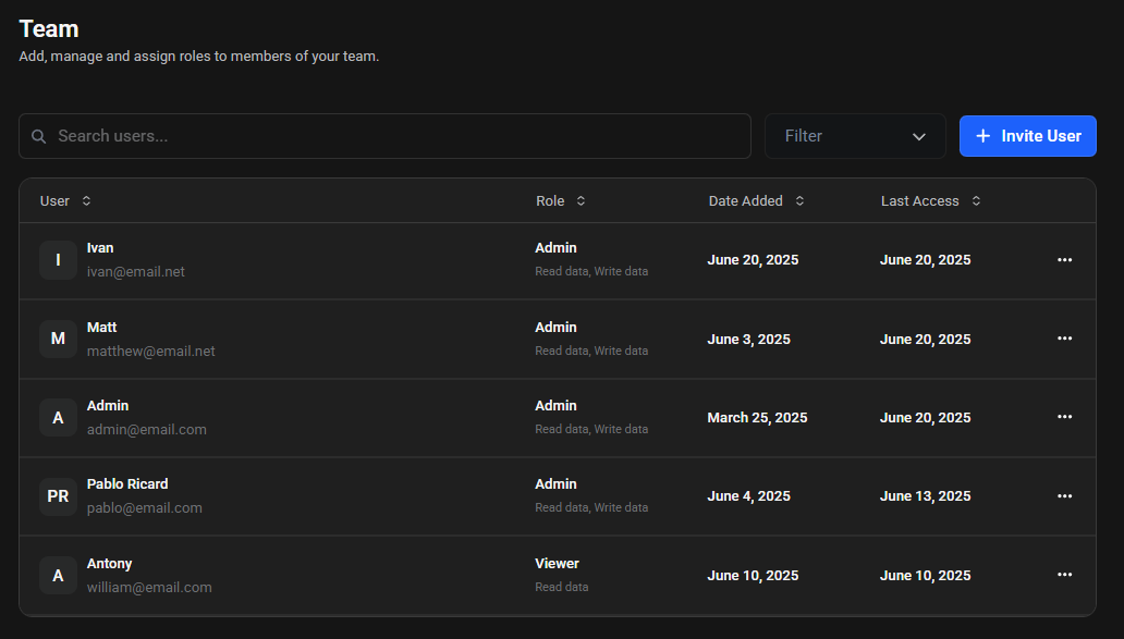 Team Management Interface