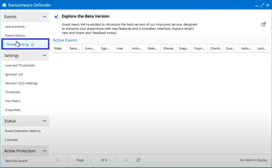 Threat Hunting tab
