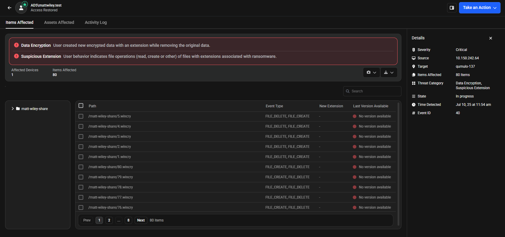 Threat Investigation Interface