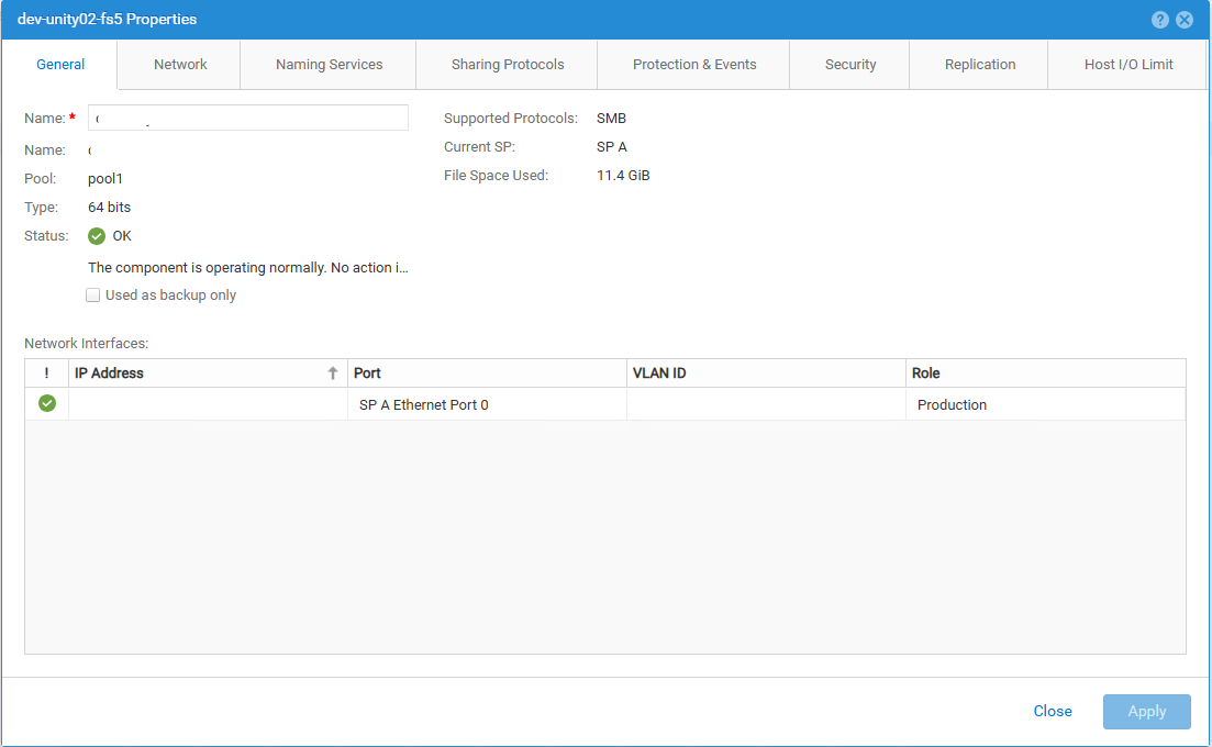Unity NAS Server selection