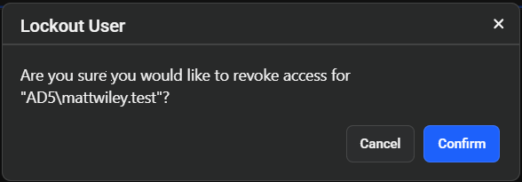 User Lockout Confirmation