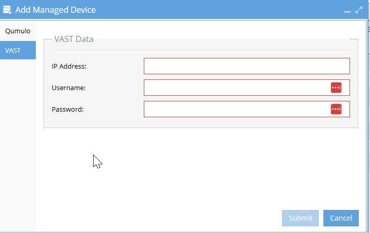 VAST Cluster Configuration Dialog