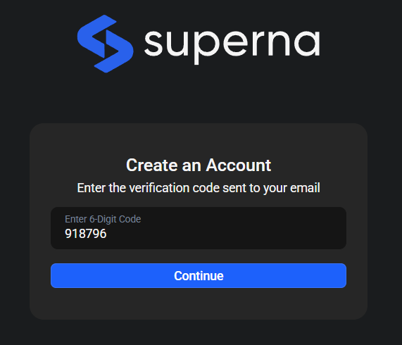 Verification code entry screen with numeric input field